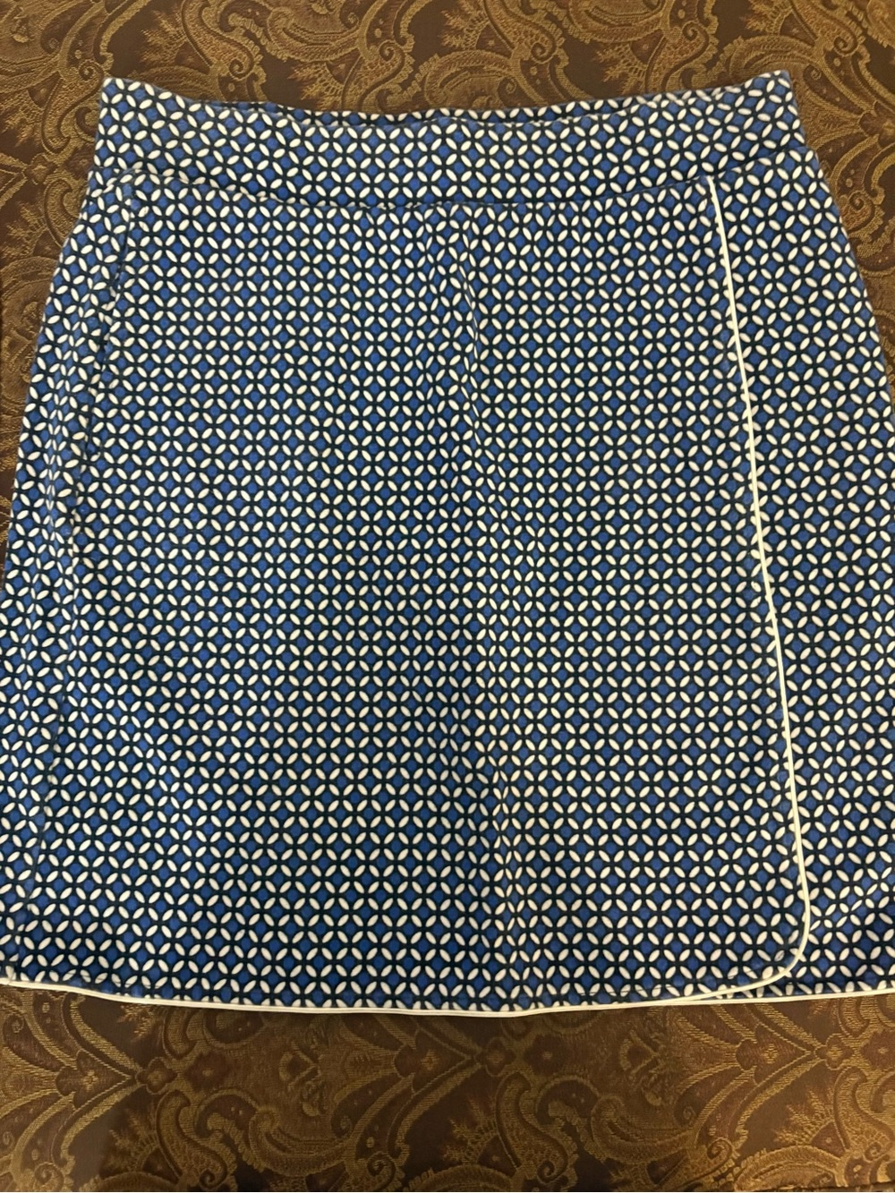 Talbots Blue and White Geometric A-Line wrap  Skort